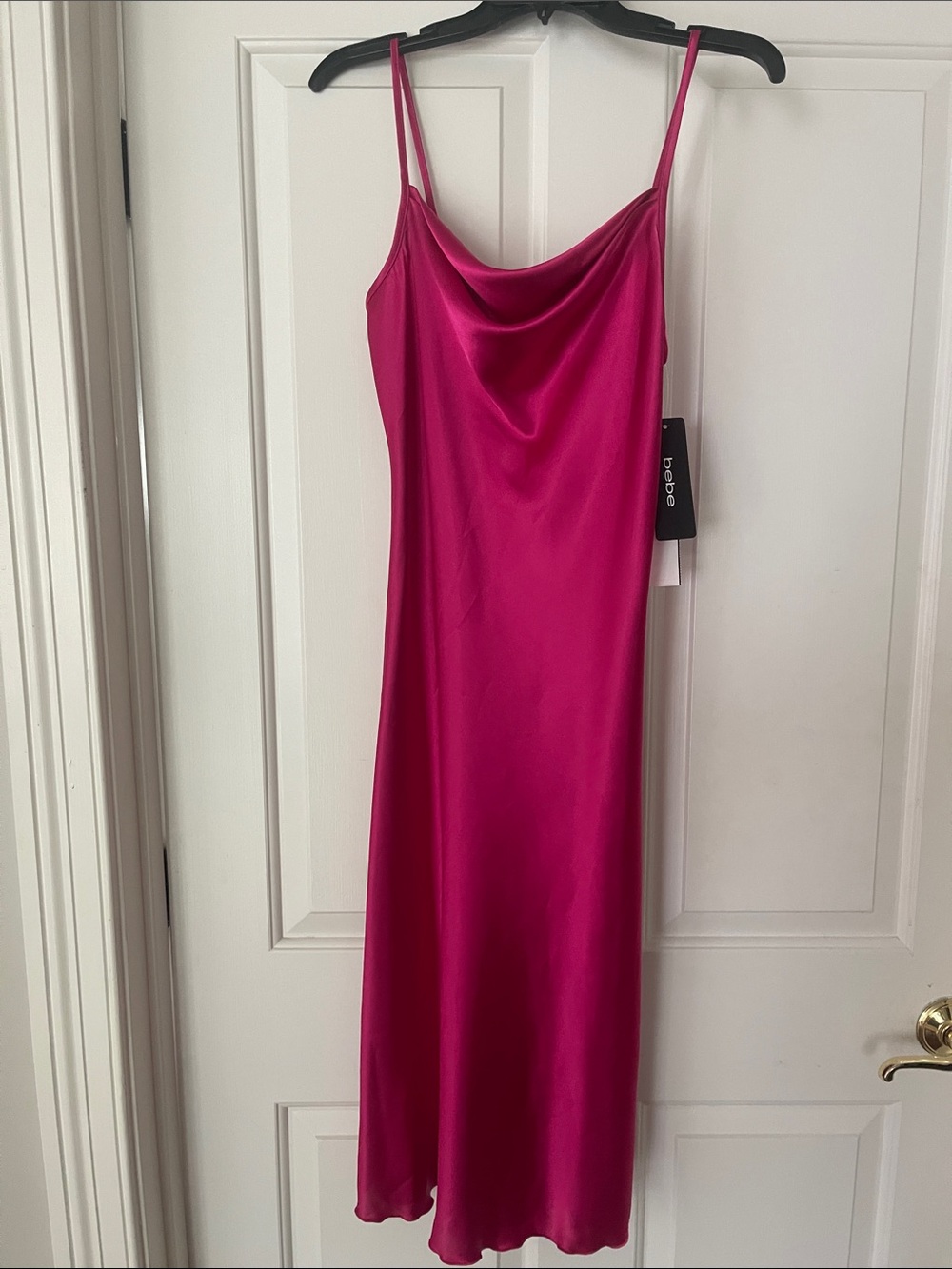 bebe Hot Pink Satin Cowl Slip Dress